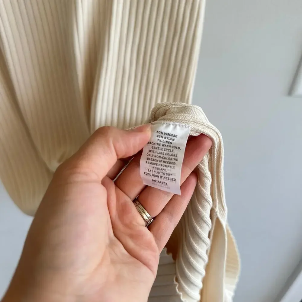 Rachel Parcell Ribbed Knit Scoop Neck Short Sleeve Midi Dress Beige Faded L - Picture 9 of 11